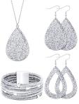Silver Glitter Jewelry Set for Women - 4 Pcs