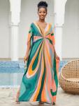 Moroccan Print Plus Size V-Neck Kaftan Dress