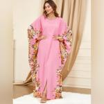 Pink Floral Moroccan Kaftan Dress for Women