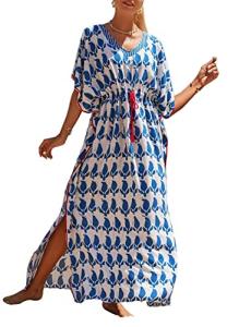 Plus Size Blue and White Kaftan Dress