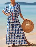 Plus Size Blue and White Kaftan Dress