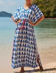Plus Size Blue and White Kaftan Dress