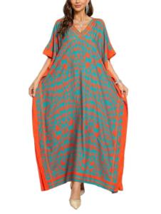 Plus Size V Neck Batwing Kaftan Maxi Dresses