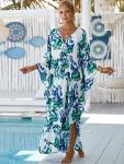 Floral V Neck Kaftan Swim Cover Up
