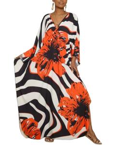 Floral Print Plus Size Kaftan Swim Cover-Up