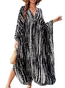 Yanziliu Tie Dye V-Neck Kaftan Beach Dress