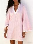 Pink Boho Striped V-Neck Kaftan with Bell Sleeves
