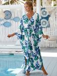 Floral V Neck Kaftan Swim Cover Up