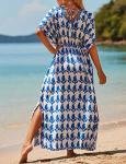 Plus Size Blue and White Kaftan Dress
