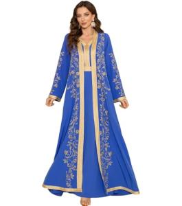 Floral Embroidered Maxi Kaftan Dress for Women