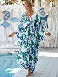 Floral V Neck Kaftan Swim Cover Up