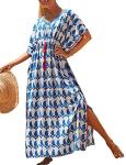 Plus Size Blue and White Kaftan Dress