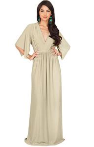 KOH KOH Women's Flowy V-Neck Long Kaftan Dress