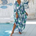 Floral V Neck Kaftan Swim Cover Up