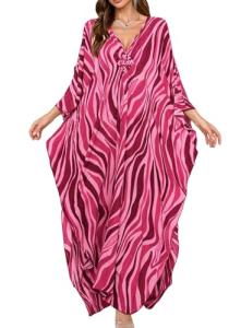 Plus Size Pink Striped Floral Kaftan Dress