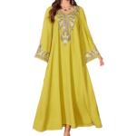 Bright Yellow Embroidered Long Sleeve Kaftan Dress