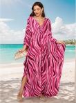 Plus Size Pink Striped Floral Kaftan Dress