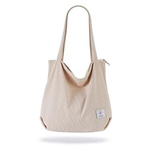 KALIDI Cream White Corduroy Tote Bag for Women