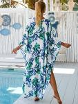 Floral V Neck Kaftan Swim Cover Up