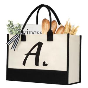Personalized Beach Tote Bag for Women - Letter A