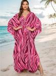 Plus Size Pink Striped Floral Kaftan Dress