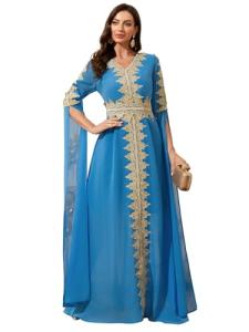 Blue Lace Moroccan Kaftan Dress for Women