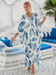 Plus Size Blue Leaves Kaftan Dress Cover-up