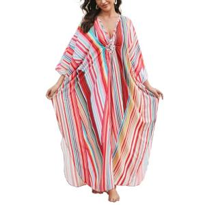 Rainbow Striped Kaftan Dress for Beach Days