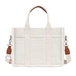 Beige Canvas Crossbody Tote Bag for Work