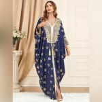 Navy Blue Moroccan Kaftan Dress with Embroidery