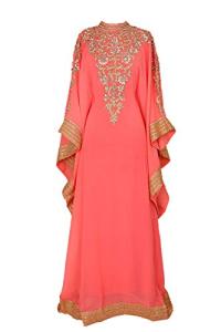 Coral Long Sleeve Maxi Dress Kaftan for Women