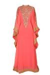 Coral Long Sleeve Maxi Dress Kaftan for Women