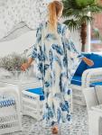 Plus Size Blue Leaves Kaftan Dress Cover-up