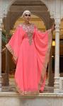 Coral Long Sleeve Maxi Dress Kaftan for Women