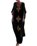 Gold Embroidery V Neck Long Kaftan Dress Black