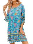 Floral Blue Kaftan Beach Cover-Up for Women