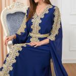 Dark Blue Floral Maxi Kaftan Dress for Women