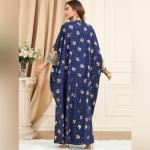 Navy Blue Moroccan Kaftan Dress with Embroidery