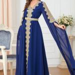 Dark Blue Floral Maxi Kaftan Dress for Women
