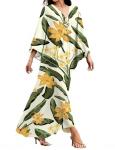 Pale Yellow Flower V Neck Kaftan Cover-Up