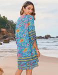 Floral Blue Kaftan Beach Cover-Up for Women