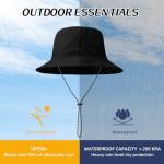 Black UPF 50+ Waterproof Bucket Hat for Women