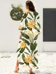 Pale Yellow Flower V Neck Kaftan Cover-Up