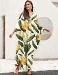 Pale Yellow Flower V Neck Kaftan Cover-Up