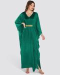 Solid Color V Neck Batwing Sleeve Kaftan Dress