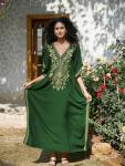 Golden Leaf Embroidery Oversized Black Green Kaftan
