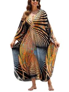 V-Neck Plus Size Boho Kaftan Maxi Dress