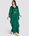 Solid Color V Neck Batwing Sleeve Kaftan Dress