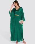 Solid Color V Neck Batwing Sleeve Kaftan Dress