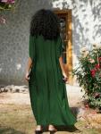 Golden Leaf Embroidery Oversized Black Green Kaftan